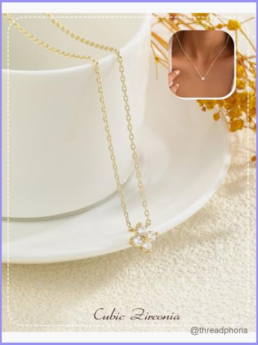 Dainty Birthstone Pendant Necklace 14K Gold Plated Cubic Zirconia - Picture 5 of 7